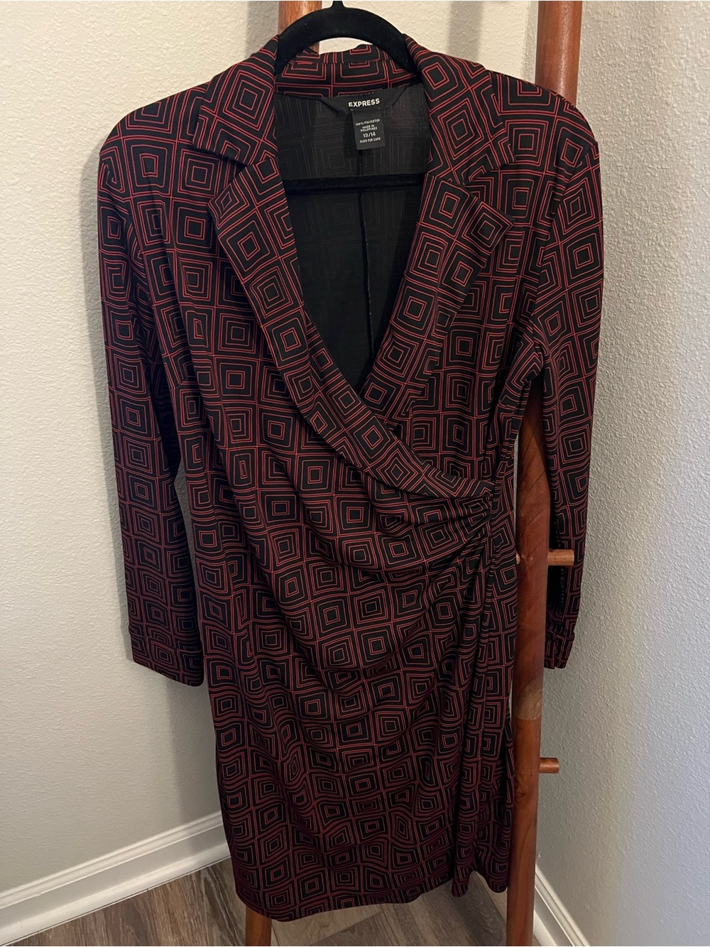 Express Burgundy and Black Geometric Wrap Dress